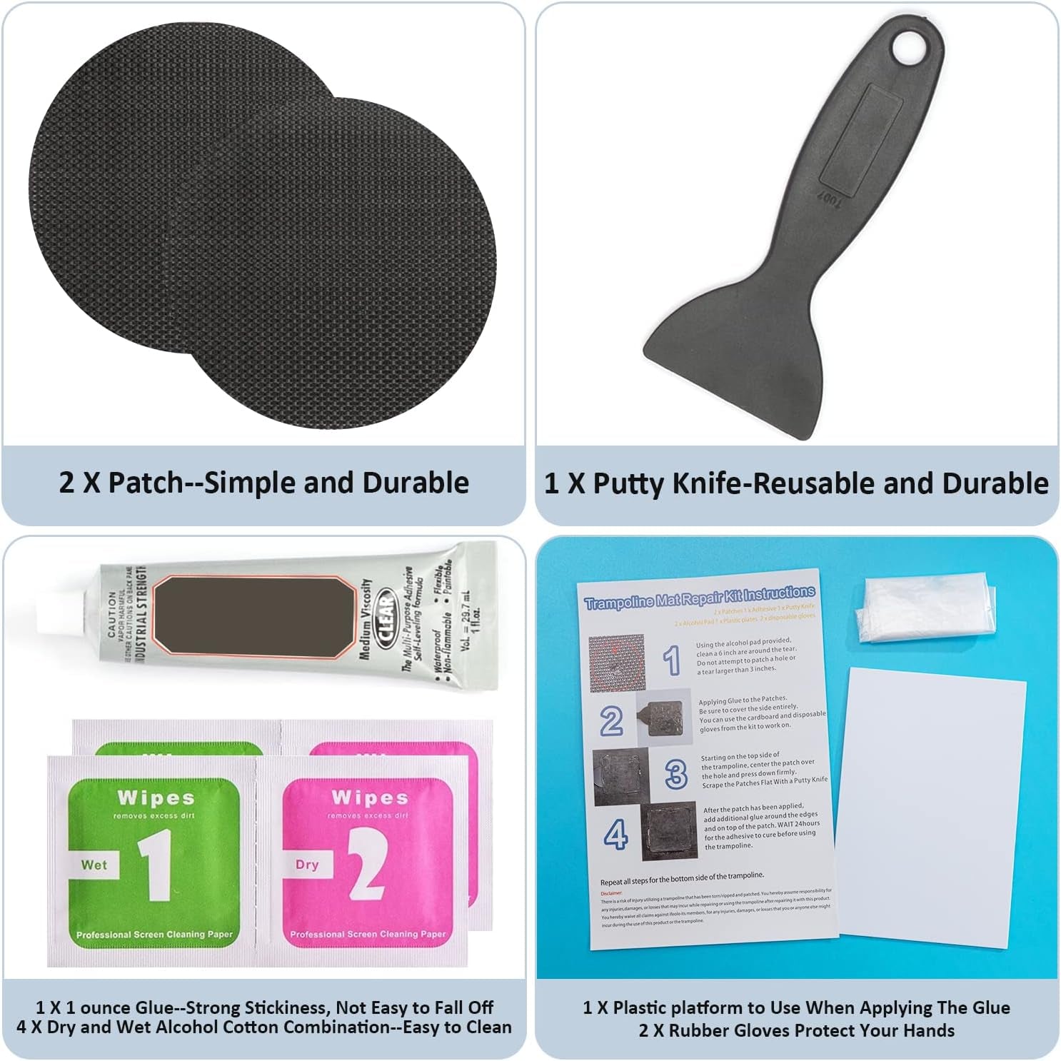 Hareyou Trampoline Patch Repair Kit 4 Inch Circle on Patches | Repair Trampoline Mat Tear or Hole