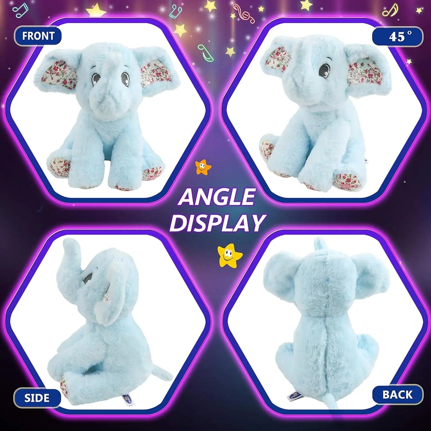 12-Inch Musical Light-Up Elephant Plush Toy - Adorable LED Nightlight with Lullabies for Kids - Perfect Gift for Birthdays and Special Occasions