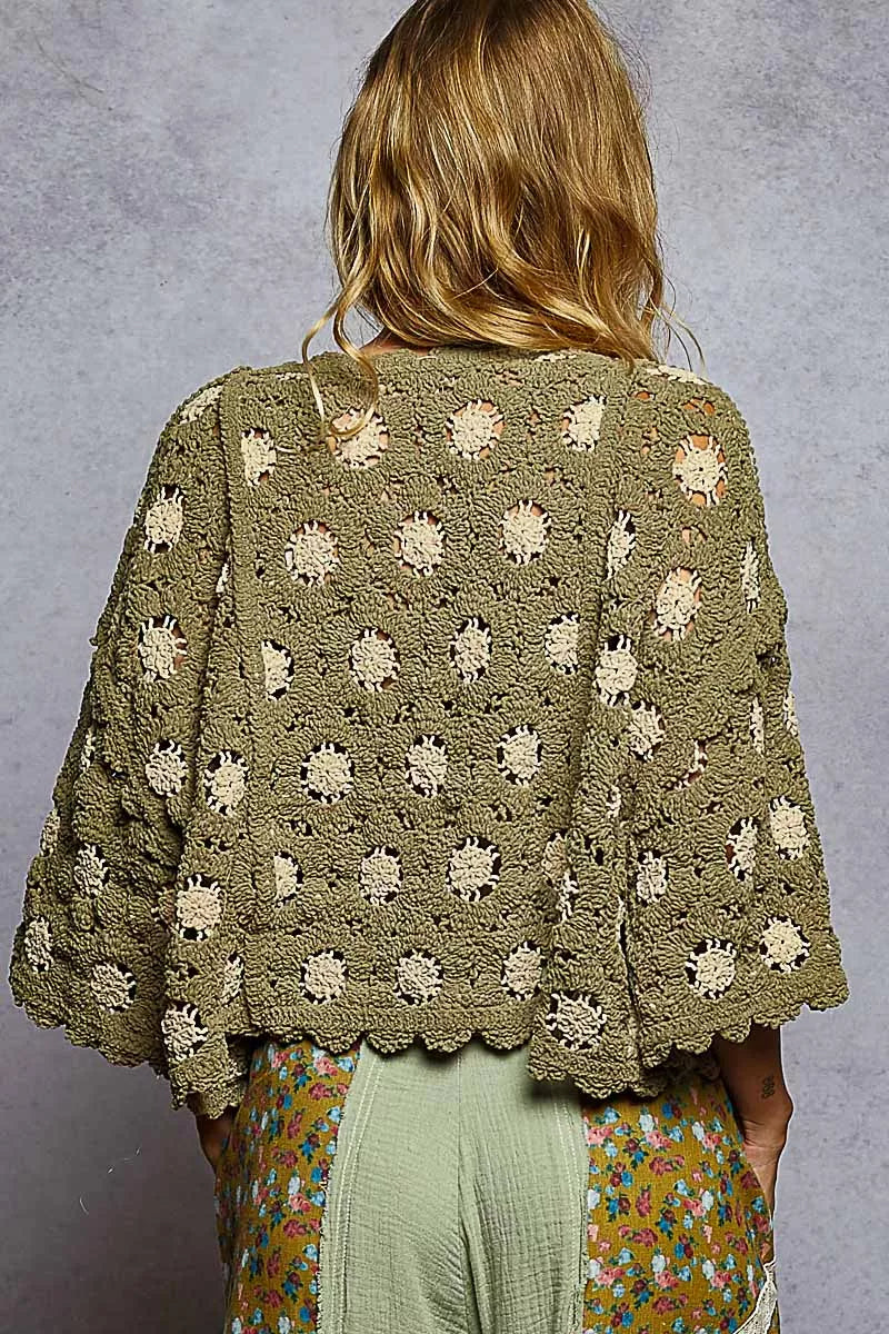 POL Contrast Crochet Cropped Knit Top FitiqueFit