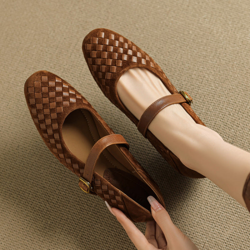 Women's Sheepskin Mary Jane Shoes – Single Strap Round Toe Flat Leather Shoes FitiqueFit