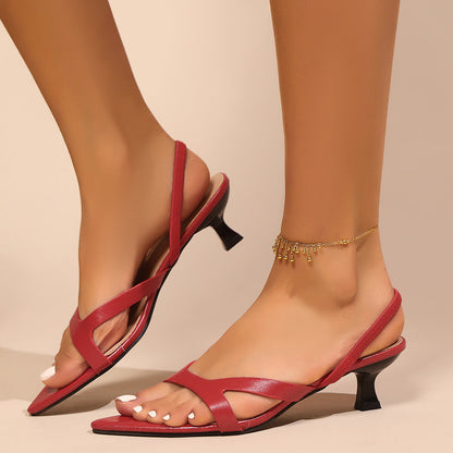 Women's Pointed Toe Thin Strap Low Heel Sandals – Minimalist Summer Wide Size FitiqueFit
