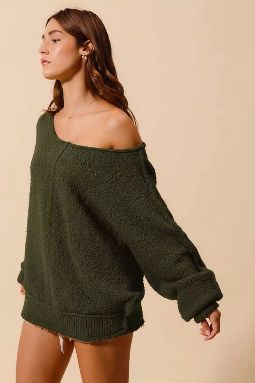 SO ME Loose Fit Exposed Seam Slouchy Boucle Sweater FitiqueFit