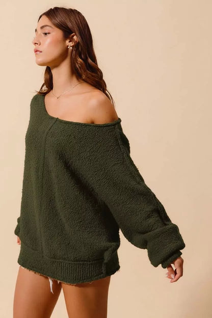 SO ME Loose Fit Exposed Seam Slouchy Boucle Sweater FitiqueFit