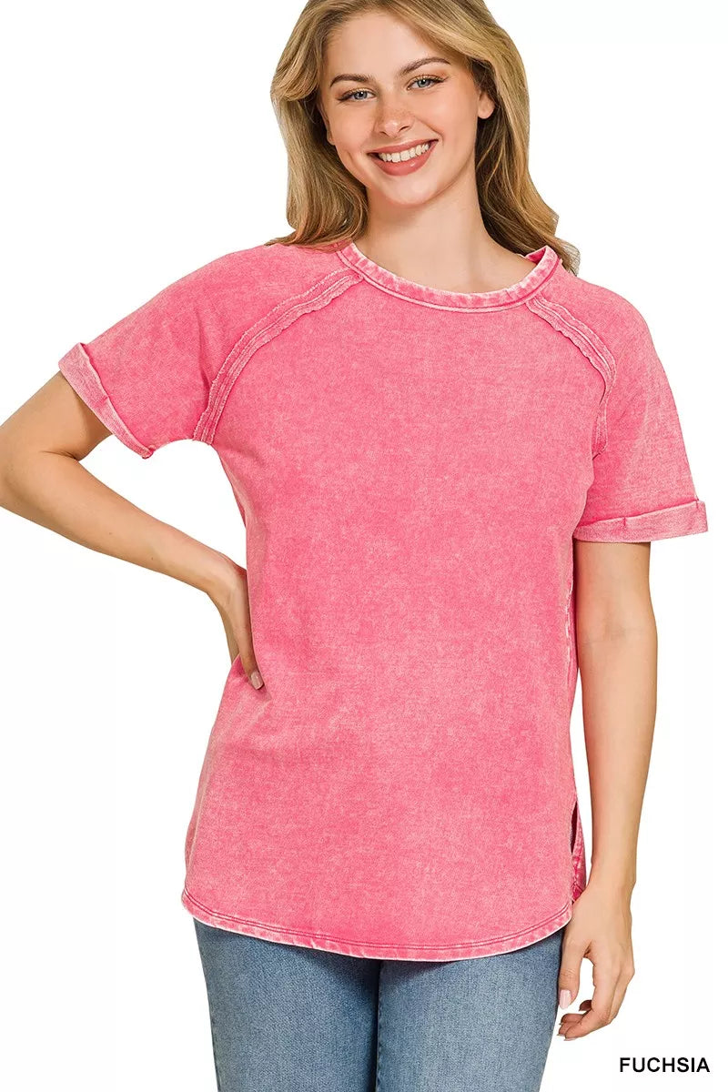 Zenana French Terry Washed Curved Hem Top New Era Fashion LLc