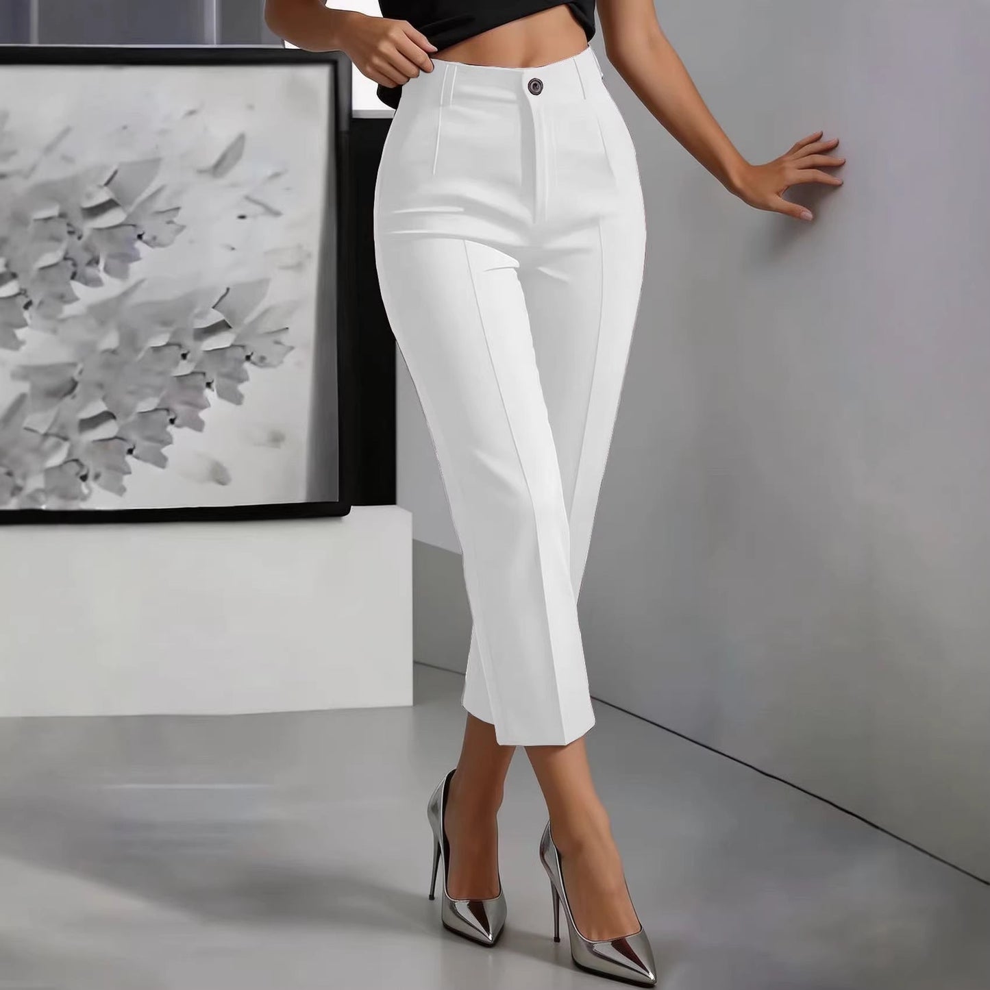 Women's High-Waisted Straight-Leg Pants – Drapey Cropped Fit FitiqueFit