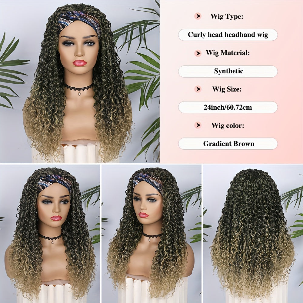 Ombre Blonde Curly Headband Wigs for Women Honey Blond Soft Hair Afro Curl Coily Synthetic Wig Headband Wigs for Mothers Day Gifts (Ombre Blonde) NovaCart