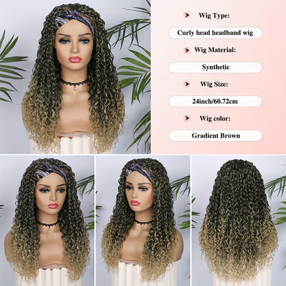 Ombre Blonde Curly Headband Wigs for Women Honey Blond Soft Hair Afro Curl Coily Synthetic Wig Headband Wigs for Mothers Day Gifts (Ombre Blonde) NovaCart