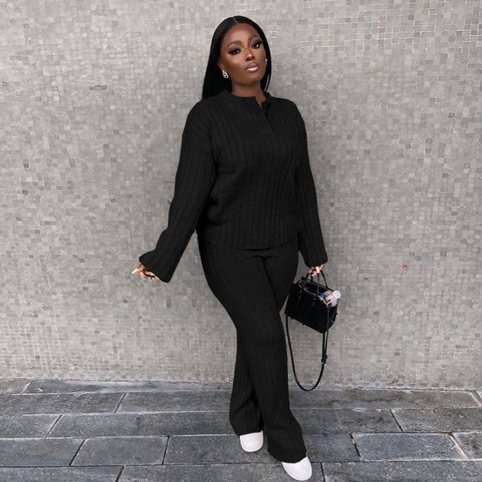 Fashion Casual Knitting Suit Long Sleeve Two-piece Sweater Grayceful LLC