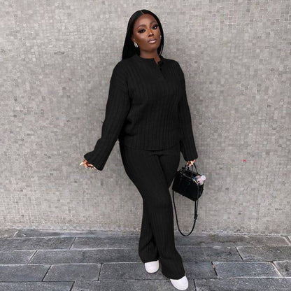 Fashion Casual Knitting Suit Long Sleeve Two-piece Sweater Grayceful LLC