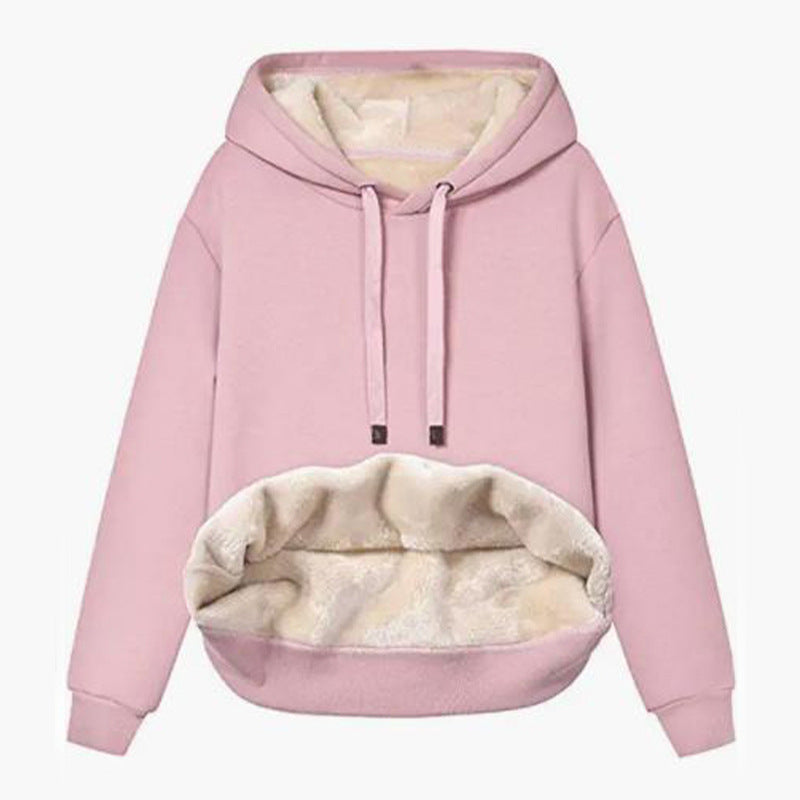 Autumn And Winter Warm Lamb Fleece Pocket Hooded Sports Sweatshirt Jacket For Women See size chart under “more details” The Fashion Celestial