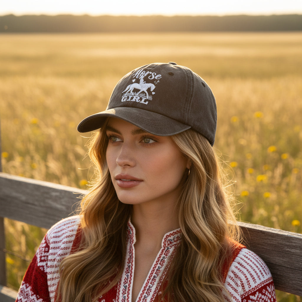 Horse Girl Embroidered Vintage Washed Baseball Cap – Adjustable Equestrian Hat FitiqueFit