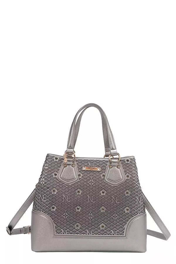 Nicole Lee USA Monogram Pattern Handbag with Rhinestones Decor New Era Fashion LLc