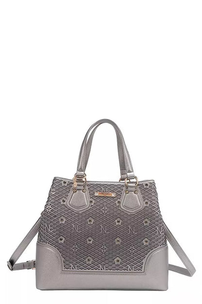 Nicole Lee USA Monogram Pattern Handbag with Rhinestones Decor New Era Fashion LLc