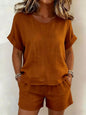 Solid-Color T-Shirt & Shorts Set – Cotton Linen, 10 Colors FitiqueFit