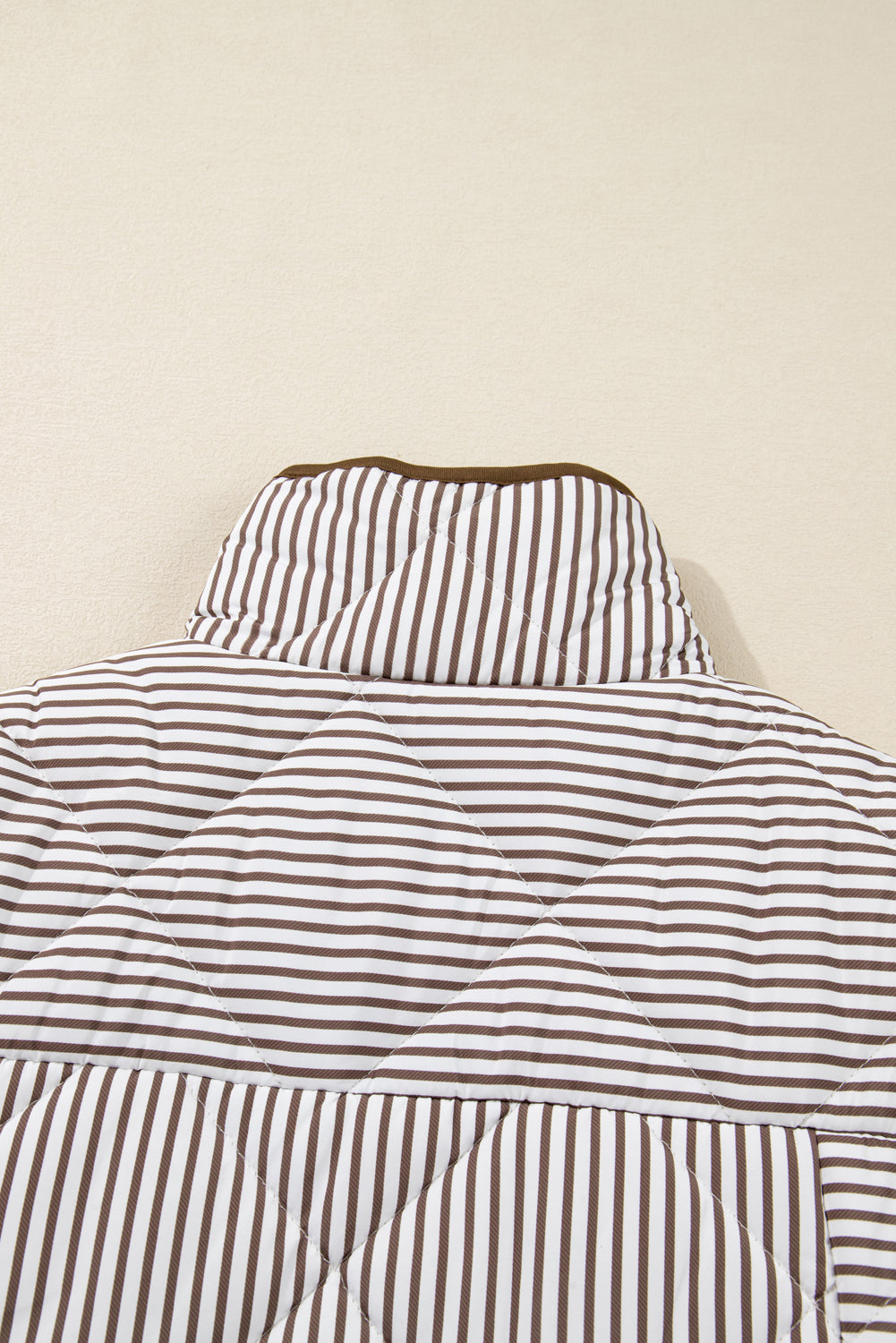 Brown Stripe Quilted Wavy Hem Snap Button Plus Size Vest Garden Naked Curves