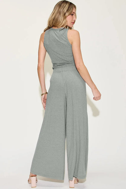 Basic Bae Full Size Ribbed Tank and Wide Leg Pants Set New Era Fashion LLc