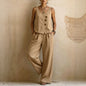 Women's Cotton Linen Sleeveless Tank Top & Pants Two-Piece Set FitiqueFit