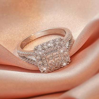 Large multi row white Synthetic Zirconia, fashionable, stylish, and atmospheric. Couples, lovers, gifts, wedding rings, Holiday Accessories, Couple Jewelry, Elegant Rings, Stylish Jewelry, Plated Rings, Highquality Finish, St NovaCart