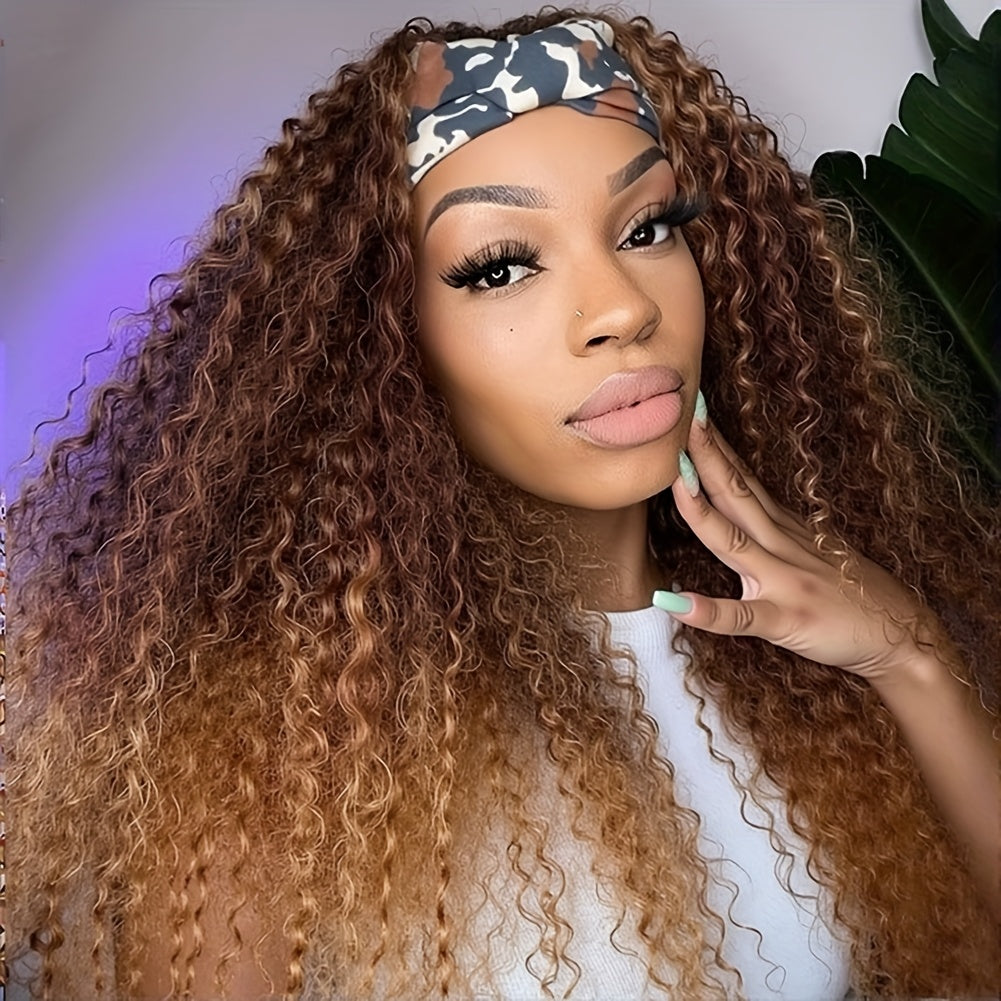 Ombre Blonde Curly Headband Wigs for Women Honey Blond Soft Hair Afro Curl Coily Synthetic Wig Headband Wigs for Mothers Day Gifts (Ombre Blonde) NovaCart