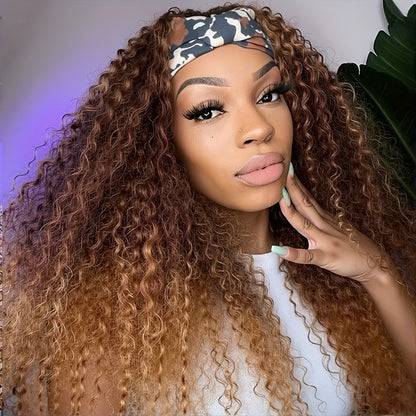 Ombre Blonde Curly Headband Wigs for Women Honey Blond Soft Hair Afro Curl Coily Synthetic Wig Headband Wigs for Mothers Day Gifts (Ombre Blonde) NovaCart