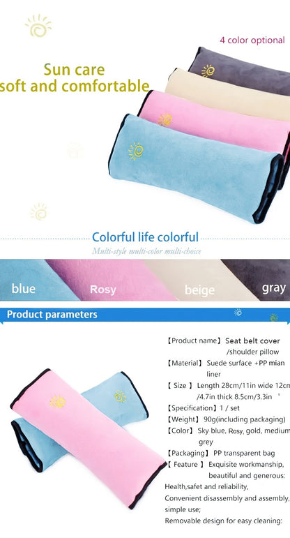 Soft Auto Seat Strap Headrest Neck Support - Car Seat Belt Pillow, Shoulder Pads, Safety Belt Protector Cushion, Comfortable Fabric Material for Enhanced Comfort and Safety, Car Comfort Accessory | Sun Design Pillow | Durable NovaCart
