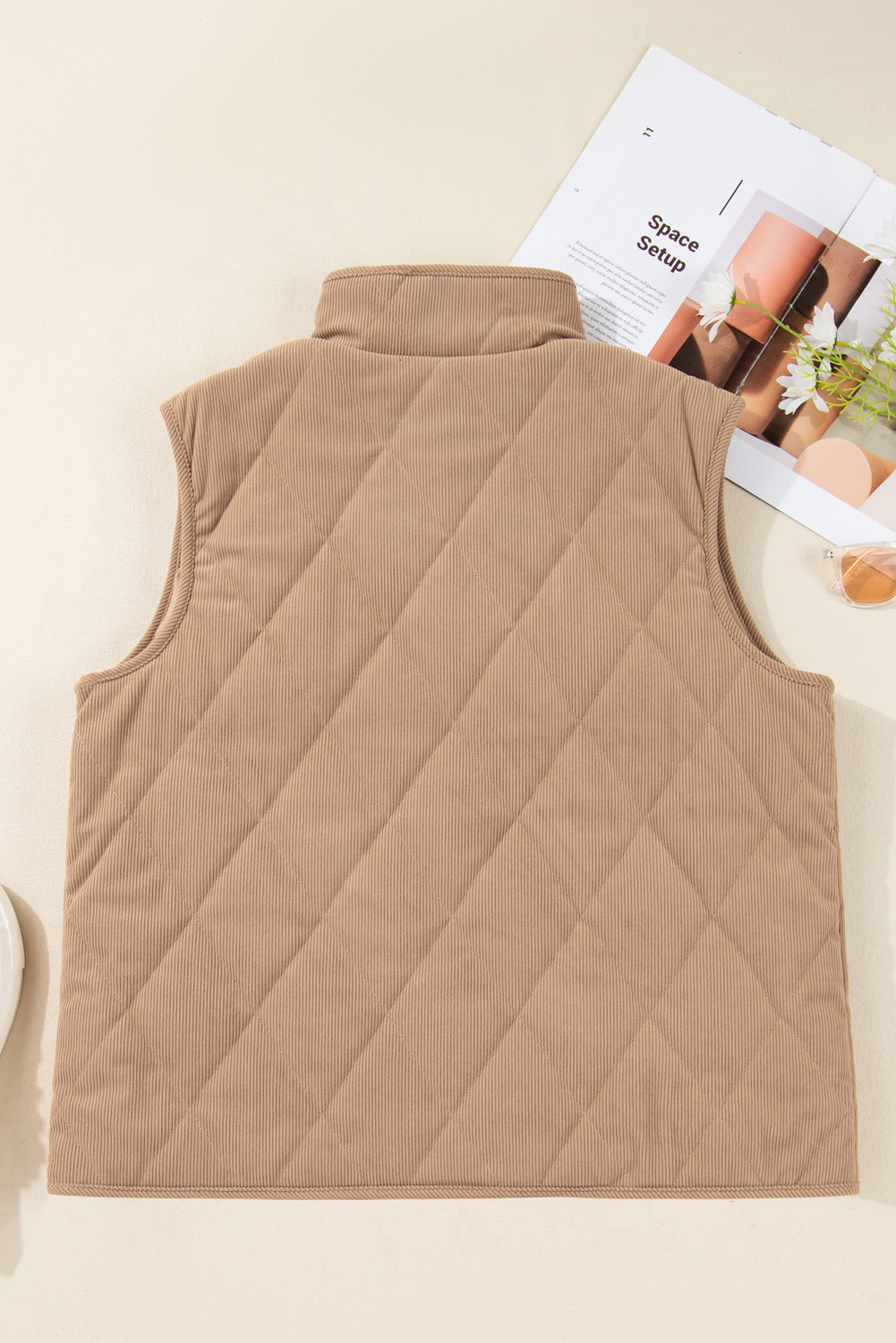 Camel Plus Size Quilted Cord Snap Button Vest Jacket Garden Naked Curves