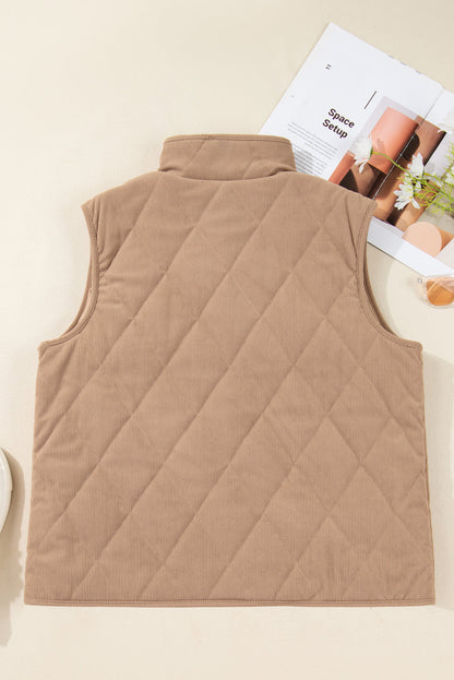 Camel Plus Size Quilted Cord Snap Button Vest Jacket Garden Naked Curves