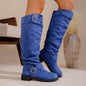 Pleated Flat-Bottom Western Cowboy Boots with Belt Buckle FitiqueFit