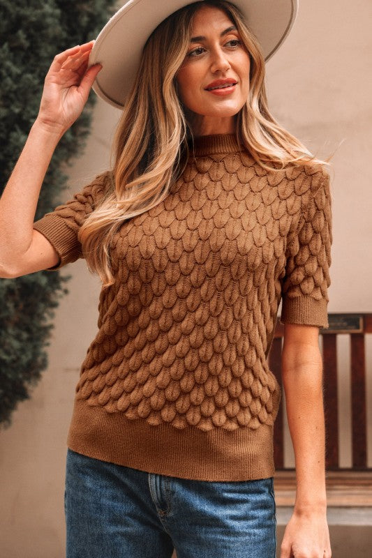Fish Scale Textured Knit Short Sleeve Sweater Shop Style & More | Fresh Looks, Everyday Deals & Free Shipping