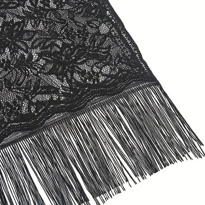 Women's Casual Shawl Wrap - Solid Color, Lightweight Polyester Knit - Going Out Essentials | Fringe Trim | Floral Lace Details NovaCart