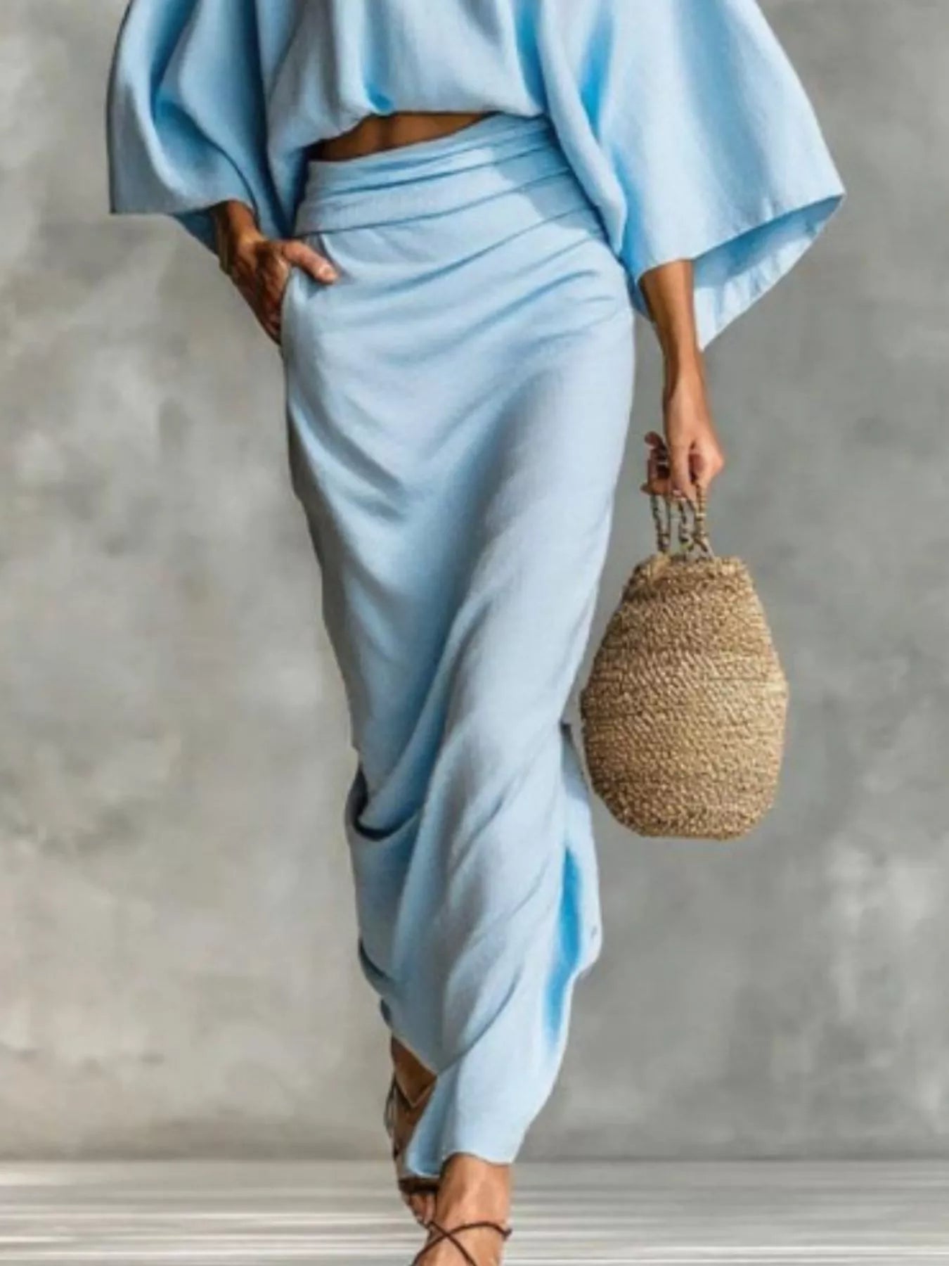 Full Size Kimono Sleeve Top and Ruched Skirt Set Plus Size See size chart under “more details” The Fashion Celestial