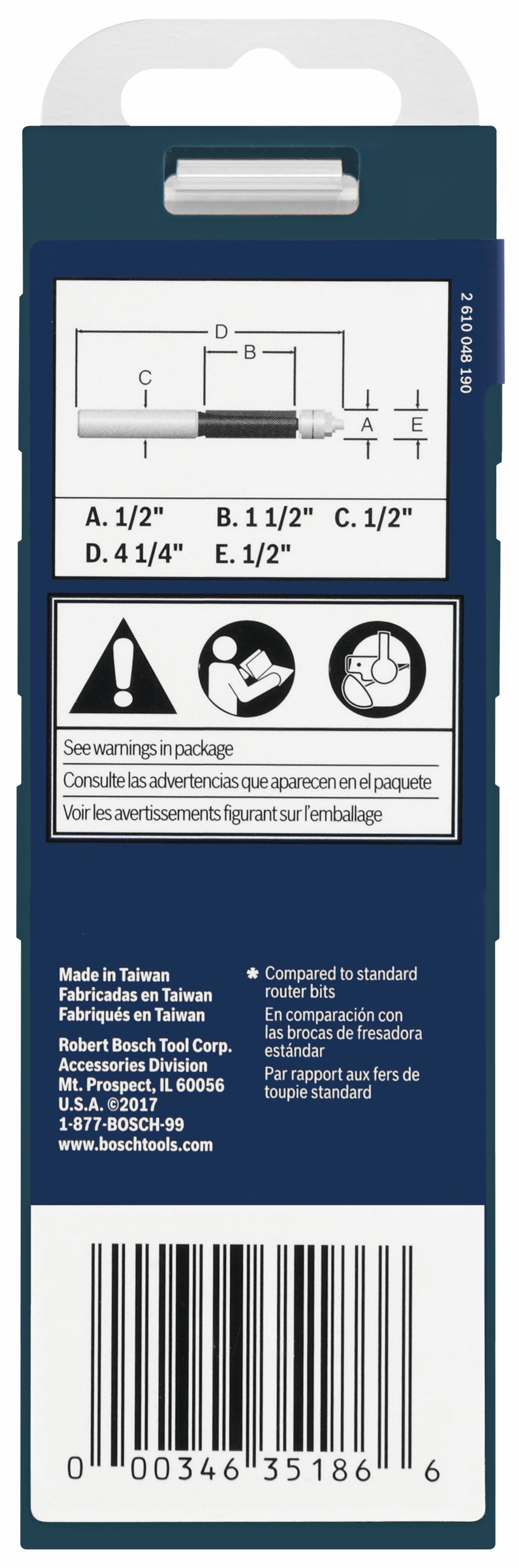 BOSCH 85601MC 1/2 In. x 1-1/2 In. Carbide-Tipped Double-Flute Template Trim Router Bit VM Hardware