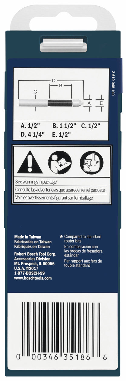 BOSCH 85601MC 1/2 In. x 1-1/2 In. Carbide-Tipped Double-Flute Template Trim Router Bit VM Hardware