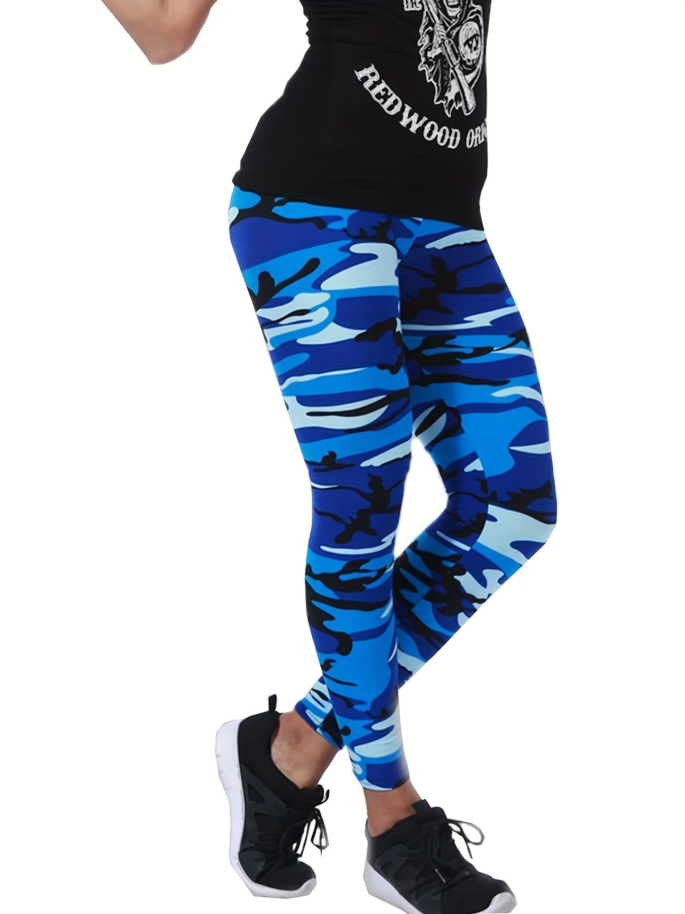 Camouflage Gray-Green Women's Casual Leggings, Cropped Length NovaCart