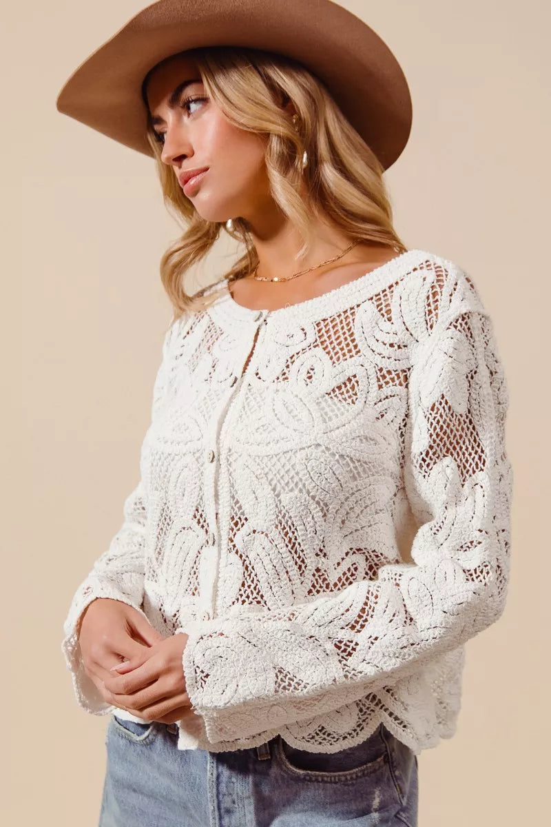 SO ME Button Front Floral Pattern Crochet Lace Cardigan New Era Fashion LLc