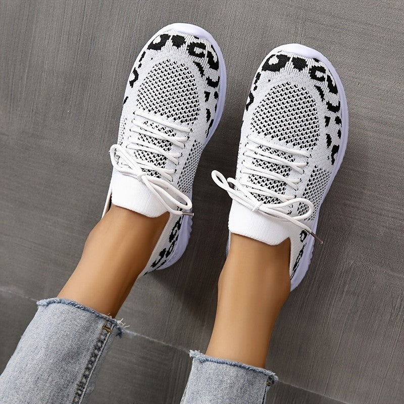 White Shoes Women Leopard Print Lace-up Sneakers Sports See size chart under “more details” The Fashion Celestial