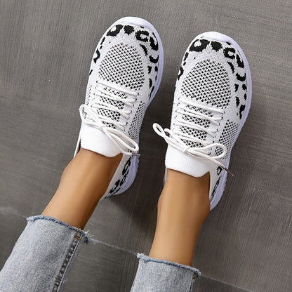 White Shoes Women Leopard Print Lace-up Sneakers Sports See size chart under “more details” The Fashion Celestial