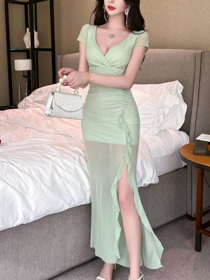 Tie-Dye Surplice Ruffle Slit Dress New Era Fashion LLc