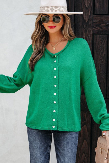 Solid Knit Button-Up Drop Shoulder Sweater Cardiga Shop Style & More | Fresh Looks, Everyday Deals & Free Shipping