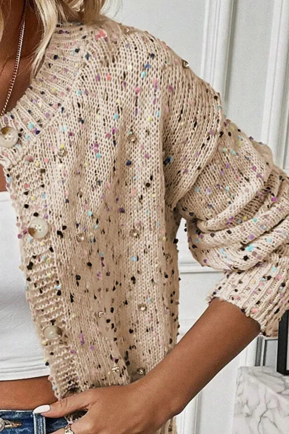 Confetti Button Up Long Sleeve Cardigan New Era Fashion LLc