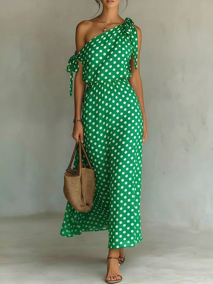Full Size Polka Dot One-Shoulder Maxi Dress Plus Size New Era Fashion LLc