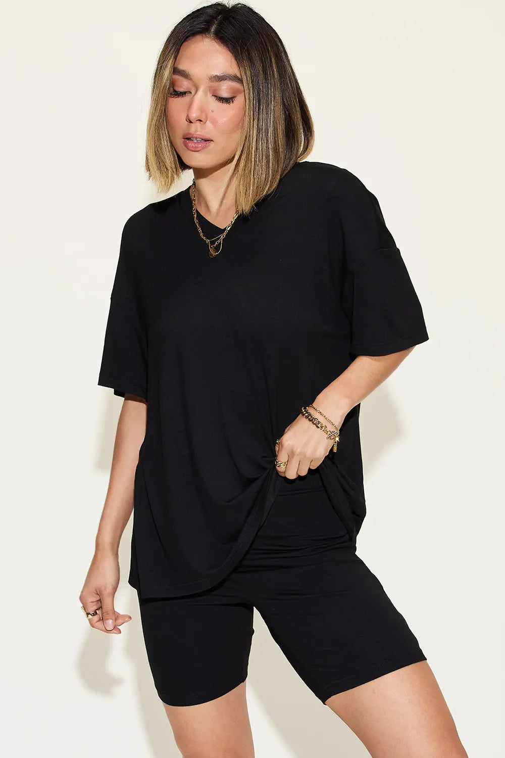 Basic Bae Full Size V-Neck Drop Shoulder T-Shirt and Shorts Set New Era Fashion LLc