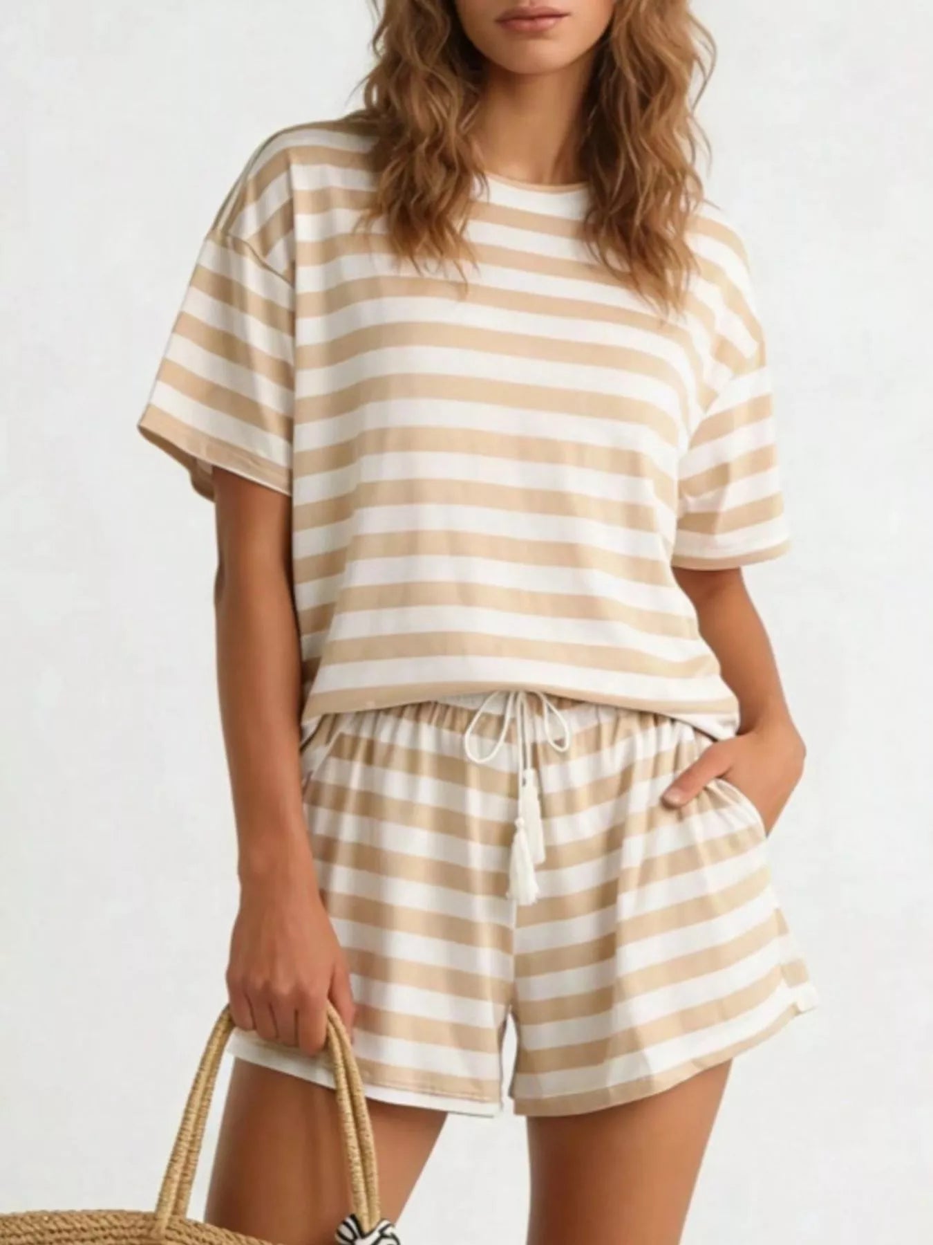 Striped Short Sleeve Tee and Drawstring Shorts Set New Era Fashion LLc