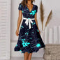 Fashionable Sexy V-Neck A-Line Dress with Belted Waist