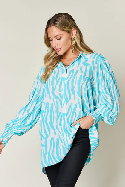 Double Take Full Size Printed Smocked Long Sleeve Blouse Plus Size New Era Fashion LLc