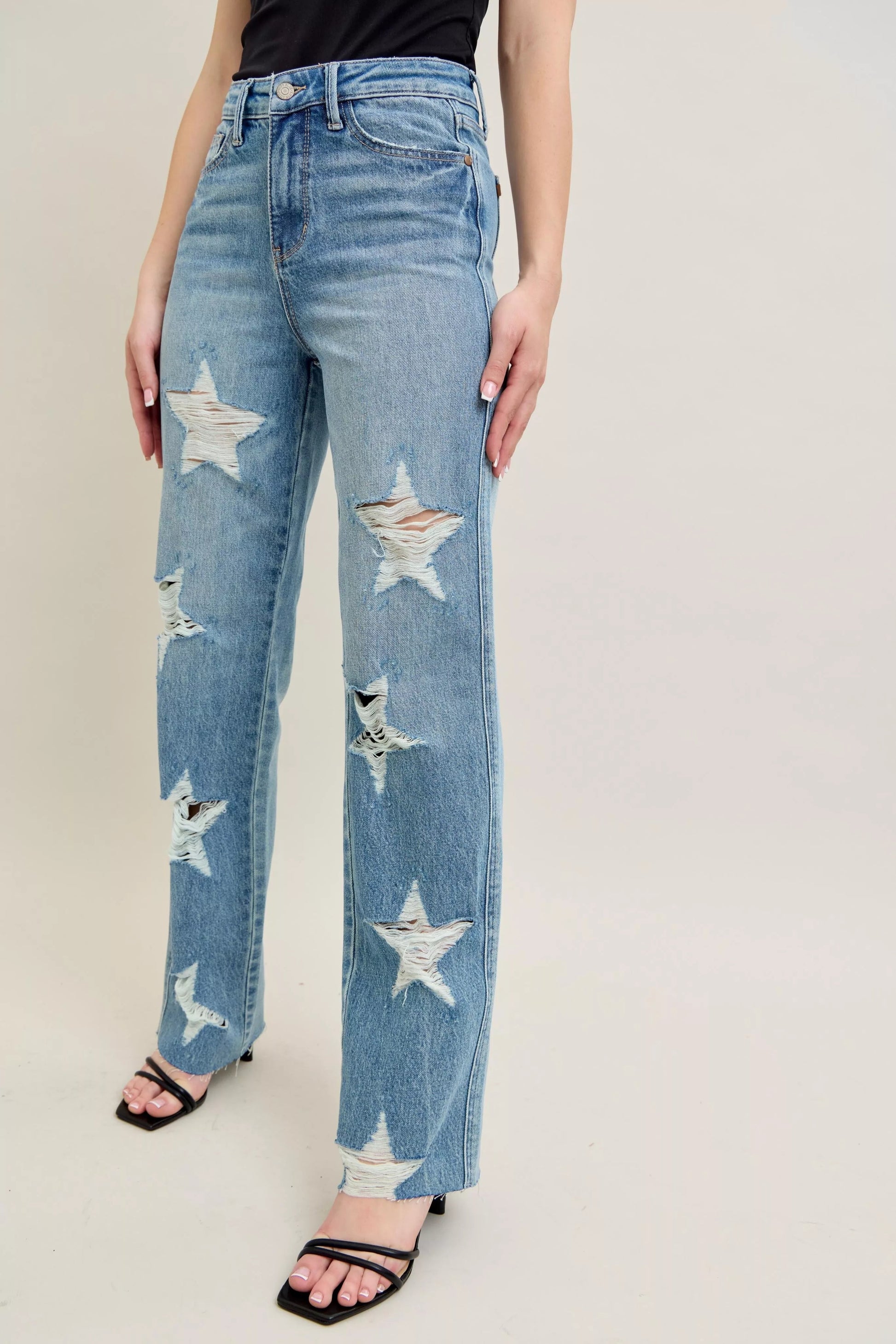 Judy Blue Full Size High Waist  Rigid Magic Star Shaped Destroy 90's Straight Jeans Plus Size Garden Naked Curves