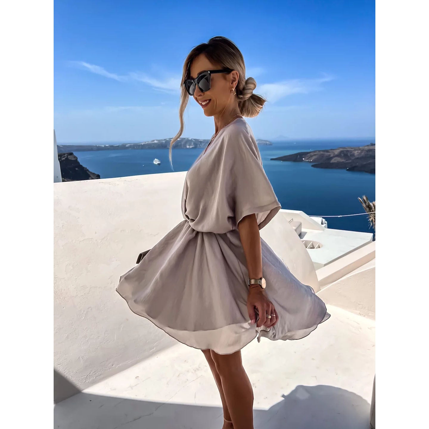 Satin Loose Midi Dress – Relaxed Fit Casual Vacation Dress FitiqueFit