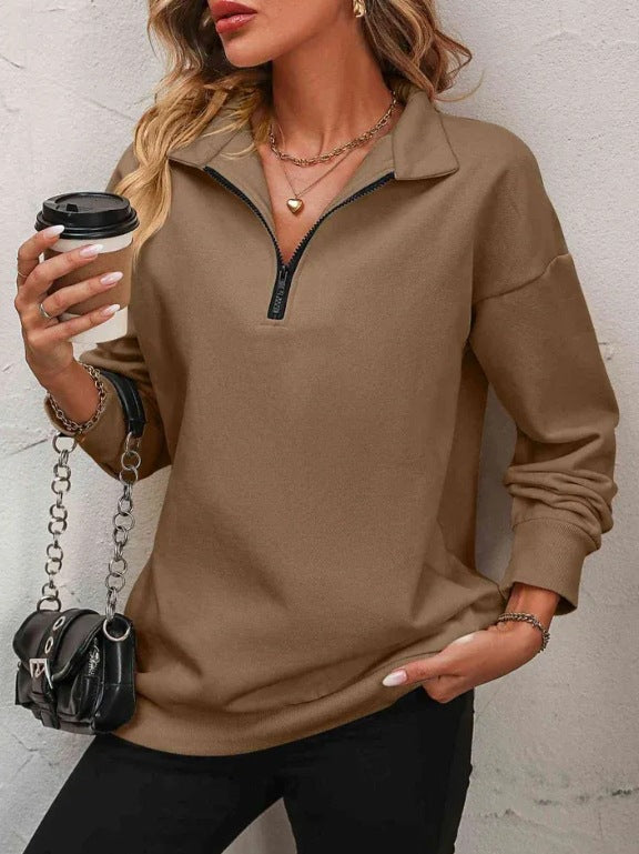 Women's Zipper Turtleneck Pullover Sweatshirt – Loose Long Sleeve FitiqueFit