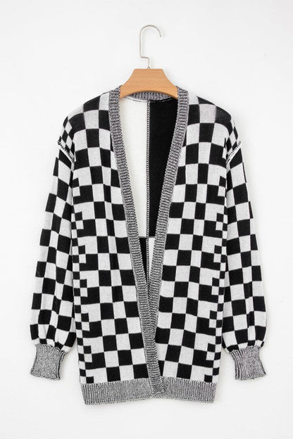 Checker Open Front Drop Shoulder Cardigan Shop Style & More | Fresh Looks, Everyday Deals & Free Shipping