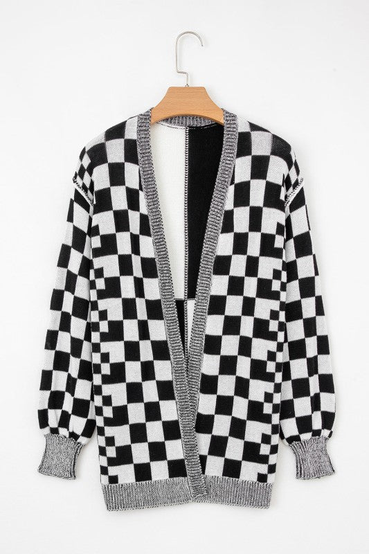 Checker Open Front Drop Shoulder Cardigan Shop Style & More | Fresh Looks, Everyday Deals & Free Shipping